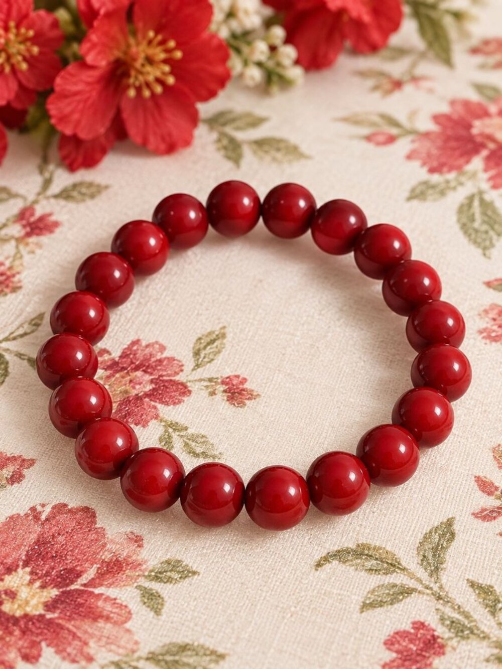Red Beaded Stretch Bracelet Handmade Jewelry Elastic Fit Fashion Jewelry Gift
